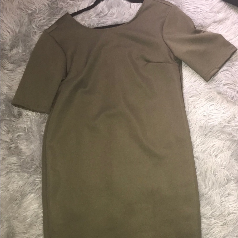 Army green dress with neon back zipper